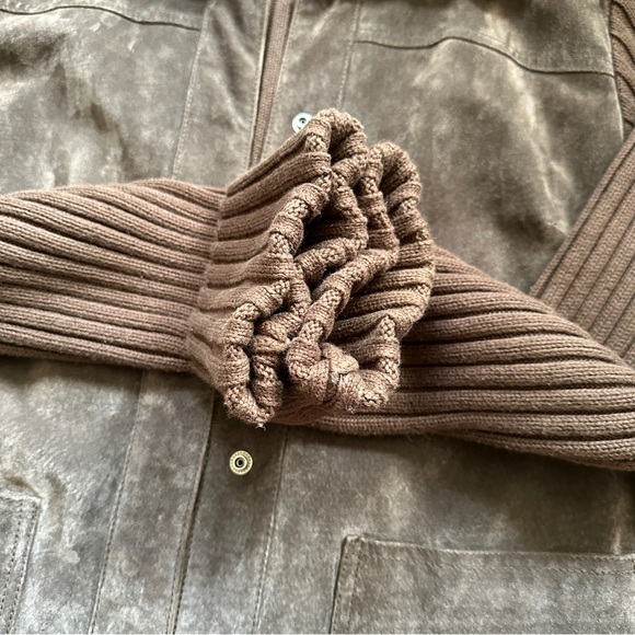 VINTAGE STYLE CHOCOLATE SUEDE LEATHER KNIT BLAZER JACKET OVERSIZED RELAXED M-XL - Picture 7 of 12